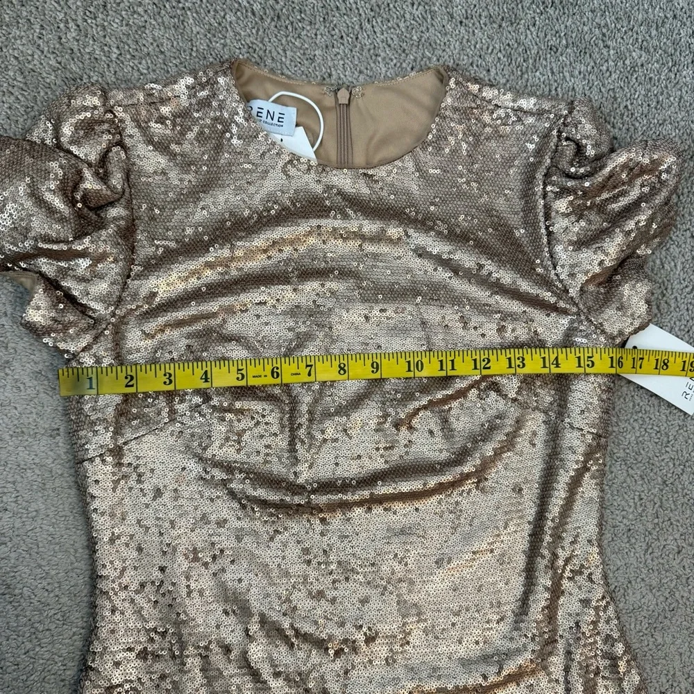 Rene Ruiz Puff Sleeve Sequins Mini Dress Gold‎ 4